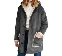 HESYSUAN Giacca Cappuccio in Pelle Scamosciata Donna, Cappotti Invernali Soffici Donna 2024 Trench in Pelle Scamosciata e Montone Tasche Larghe e Taglie Forti (3XL,Grey)