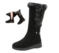 HESYSUAN Stivali lunghi casual da donna, morbidi e caldi, foderati in pelliccia, per l'inverno, a metà polpaccio, comodi, caldi, in pelle scamosciata, antiscivolo, con cerniera, Nero , 35 EU