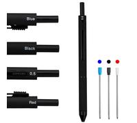 HeTaoCat Penna multicolore 4 in 1, penna multifunzione con cassa in metallo, matita meccanica da 0,5 mm, penna a sfera rossa, penna a sfera blu e penna a sfera nera (nera)