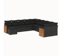 HETFTJN 11-TLG. Set divano da giardino in polyrattan nero, 55 x 62 x 69 cm, con cuscini spessi, modulari per esterni, per piccoli balconi, terrazze e giardini