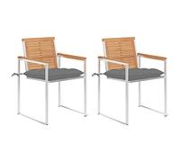 HETFTJN 2 Sedie da Giardino per Esterno con Cuscini in Legno di Teak Massello e Acciaio Inossidabile 304 Grigio, Design Robusto e Confortevole per Giardino Patio Balcone Terrazzo