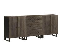 HETFTJN 3 Credenze Nere in Legno Massello di Mango con Gambe Metallo 60x33x75 cm Armadio Salvaspazio con Anta per Balcone Giardino Bagno Garage