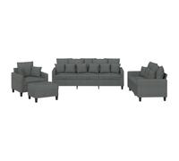 HETFTJN 4-TLG Set Divani 3/2 Posti Poltrone Sgabello Grigio Scuro Tessuto Esterno 198×77×80 cm Salotto Terrazzo Giardino