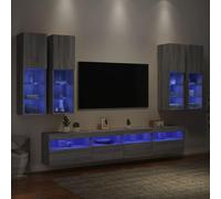 HETFTJN 7-TLG. Armadio TV con LED RGB in grigio Sonoma 100 cm Lowboard Set in legno e vetro per soggiorno moderno