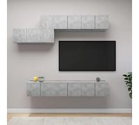 HETFTJN 7-TLG - Credenza per TV sospesa, grigio cemento, materiale in legno, 60 x 30 x 30 e 30,5 x 30 x 60 cm, design moderno con ampio spazio di archiviazione, robusta e durevole per soggiorno