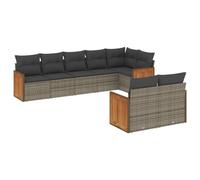 HETFTJN 8 pezzi - Set divano da giardino in polyrattan, 62 x 62 x 69 cm, con vano portaoggetti e cuscino lavabile modulare per balcone, terrazza e piccolo giardino