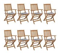 HETFTJN 8 Sedie Pieghevoli da Giardino con Cuscini Legno Massello Acacia Grigio a Quadri per Esterno Patio Balcone Robuste e Pratiche