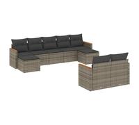 HETFTJN 9 pezzi - Set divano da giardino in polyrattan, 62 x 62 cm, con braccioli in legno di acacia, resistente alle intemperie, modulare e salvaspazio per piccoli balconi, terrazze, cortili