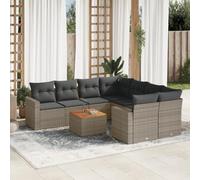 HETFTJN 9-TLG. - Set divano da giardino in polyrattan grigio, 65,5 x 62 x 69 cm, resistente ai raggi UV e modulare, salvaspazio, per piccoli balconi, terrazze e giardini