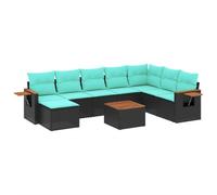 HETFTJN 9-TLG. Set divano da giardino in polyrattan nero, 62 x 62 cm, tavolo in legno di acacia con molle a gas, design moderno, robusto e resistente ai raggi UV, per balcone, terrazza e cortile