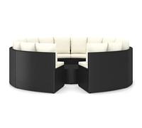HETFTJN 9-TLG. - Set divano da giardino in rattan sintetico, con cuscini color crema, a ventaglio, 88 x 66 x 67 cm, 68 x 30 cm, struttura in acciaio, resistente alle intemperie, balcone, terrazza