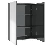 HETFTJN Armadietto a Specchio Bagno 60x15x75 cm MDF Grigio Lucido | Mobile contenitore sospeso da bagno a due ante con tre scomparti interni per riordinare accessori da toilette.