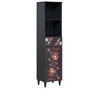 HETFTJN Armadietto da bagno in legno massiccio di mango con design floreale e pomelli in ottone, armadietto da bagno con anta e cassetto per più spazio, multicolore, 38 x 33,5 x 160 cm