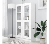 HETFTJN Armadio bianco 82,5 x 30,5 x 150 cm Libreria con 4 scomparti e 2 ante in legno e vetro per soggiorno e corridoio