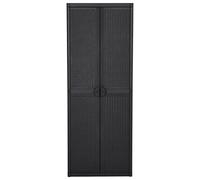 HETFTJN Armadio da Giardino Nero in PP Porta Scopa 65x45x172 cm | Mobiletto multiuso per patio e terrazzo con vano portascope e 4 ripiani in polipropilene effetto rattan facile da pulire.