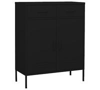 HETFTJN Armadio in acciaio nero, 80 x 35 x 101, 5 cm, con 2 ante e 2 cassetti, organizer per DVD, libri e dispositivi multimediali, robusto e stabile per soggiorno, ufficio e corridoio