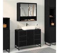 HETFTJN Armadio per lavabo da bagno, 80 x 33 x 60 cm, colore nero, effetto industriale, con porta e cassetto, salvaspazio, per piccoli bagni e ospiti WC