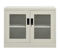 HETFTJN Armadio per Ufficio in Acciaio 90x40x70 cm Schedario Grigio Chiaro | Mobiletto basso da studio con ante in vetro temperato, ripiano regolabile e serratura di sicurezza con chiavi.