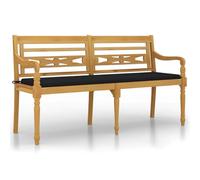 HETFTJN Batavia Panchina da giardino 150 cm con cuscino nero in teak massiccio e schienale, design moderno per balcone terrazza parco