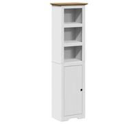 HETFTJN BODO - Armadietto da bagno alto in legno di pino massiccio e legno, con 3 scomparti aperti e 1 anta, scaffale da bagno sottile per più spazio, 44 x 30 x 160 cm, bianco e marrone