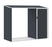 HETFTJN Capanno da giardino 2 in 1 con contenitore per legna da ardere, antracite, capanno per attrezzi in acciaio zincato, per il giardino, 245 x 98 x 159 cm, senza pavimento