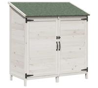 HETFTJN Capanno degli attrezzi bianco, 106,5 x 56 x 113,5 cm, in legno, piccolo armadio da giardino, per esterni, protezione dalle intemperie, con tetto in asfalto, porta lamellare e lucchetto, spazio