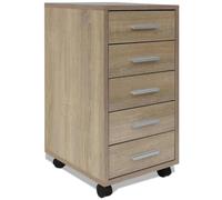 HETFTJN Cassettiera da Ufficio con Ruote, 5 Cassetti, Rovere