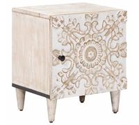 HETFTJN Comodino bianco 40 x 33,5 x 46 cm in legno massiccio di mango - Comodino moderno per camera da letto - Tavolino stabile con venature naturali - Consolle compatto