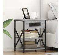 HETFTJN Comodino con stazione di ricarica, set da 2 pezzi, grigio Sonoma, 41 x 31 x 51 cm, materiale in legno e gambe in acciaio, design moderno e spazio per camera da letto