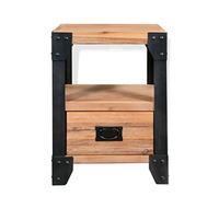 HETFTJN Comodino Industriale in Legno Massello di Acacia 40x30x54 cm | Spazioso tavolino da notte con cassetto e ripiano per camera da letto, già montato con struttura in acciaio.