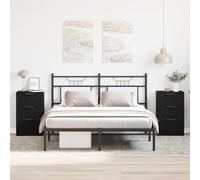 HETFTJN Comodino Moderno Camera da Letto 2 Pezzi Nero Rovere Legno Ingegnerizzato 40x65x65 cm con 3 Cassetti Mobiletto Salvaspazio per Arredamento