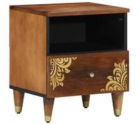HETFTJN Comodino Moderno in Legno di Mango con Design Floreale 40x33x46 cm per Camera da Letto, Mobiletto da Notte con Cassetto Salvaspazio
