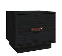 HETFTJN Comodino Nero 40x34x35 cm in Legno Massello di Pino | Mobiletto da notte compatto con cassetto e maniglia in similpelle per la camera da letto o il soggiorno.