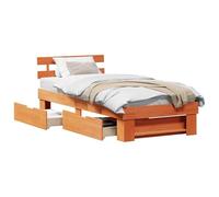HETFTJN Cornice per letto 90 x 190 cm, in pino massiccio marrone cera, design moderno con cassetti, per camera da letto, camera dei ragazzi, camera degli ospiti
