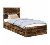HETFTJN Cornice per letto in rovere affumicato, 90 x 200 cm, in legno, design moderno con cassetti nascosti, spazio di archiviazione, costruzione robusta per camera da letto, camera dei ragazzi e