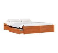 HETFTJN Cornice per letto marrone cerato, 150 x 200 cm, in legno massello di pino massiccio, con 4 cassetti, design moderno, robusta e durevole, per camera da letto, camera dei ragazzi, camera degli
