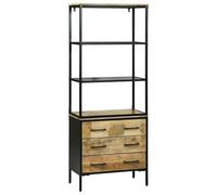 HETFTJN Credenza Alta Industriale per Cucina e Soggiorno, Mobile con 3 Cassetti e 2 Ripiani in Legno MDF e Metallo, Design Rustico, 70x35x180 cm, Marrone Opaco, per Interni