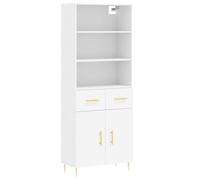 HETFTJN Credenza Bianca 69,5x34x180 cm in Legno Multistrato e Metallo | Mobile alto salvaspazio per soggiorno e corridoio con ampi ripiani a vista, ante contenitive e piedi in metallo.