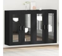 HETFTJN Credenza Buffet Moderna 2 Pezzi Nero Rovere Legno Ingegnerizzato con Vetro 69,5x34x90 cm Design Modulare Resistente per Sala da Pranzo e Soggiorno