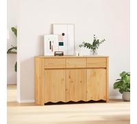 HETFTJN Credenza Cucina Soggiorno in Legno Massello di Quercia Marrone Lucido con 3 Porte e Cassetti, Mobile Salvaspazio per Sala da Pranzo o Soggiorno, 114x43x75,5 cm