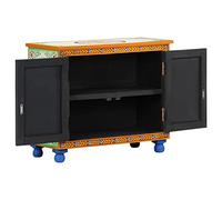 HETFTJN Credenza Dipinta a Mano 70x35x60 cm in Legno Massello di Mango | Stile unico multicolor dipinto a mano con 2 ante e 2 ripiani interni per soggiorno e corridoio. Già montato.