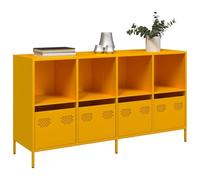 HETFTJN Credenza gialla senape, 135 x 39 x 73,5 cm, in acciaio laminato a freddo, 4 cassetti e 4 scomparti, robusta tavola bassa per soggiorno, corridoio o ufficio, mobili industriali con supporto a