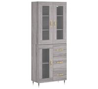 HETFTJN Credenza Grigio Sonoma 69,5x34x180 cm Mobiletto Vetrina | Mobile contenitore salvaspazio per soggiorno e studio con ante in vetro, ripiani interni e robusti piedini metallici.