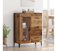 HETFTJN Credenza in legno antico 69,5 x 34 x 90 cm in legno composito e ferro con anta in vetro e cassetto, mobili industriali moderni per soggiorno, sala da pranzo o corridoio