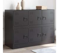 HETFTJN Credenza industriale, nera, 99 x 39 x 73 cm, in acciaio laminato a freddo, con 6 scomparti e manici in metallo, per soggiorno, sala da pranzo, ufficio e corridoio