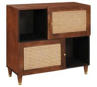 HETFTJN Credenza marrone, 80 x 33,5 x 75 cm, in rattan e mango, in legno massiccio, credenza moderna con 2 ante per soggiorno e sala da pranzo, armadio stabile con venature del legno naturale