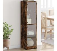 HETFTJN Credenza, Mobile Da Ingresso Scarpiera Mobile Vetrinetta Espositiva Mobile Bar Per Casa Adatto per Ufficio Bagno Cucina Balcone con Ante in Vetro Rovere Fumo 35x37x142 cm