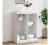 HETFTJN Credenza moderna bianca, 81 x 37 x 100 cm, con illuminazione a LED RGB, materiale in legno e vetro, antiribaltamento, per soggiorno, corridoio, sala da pranzo