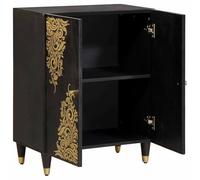 HETFTJN Credenza nera 60 x 33 x 75 cm in legno massello di mango con dettagli in ottone, design moderno, robusto e durevole, con 2 scomparti per soggiorno, sala da pranzo, corridoio