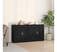 HETFTJN Credenza Nero Rovere per Cucina e Soggiorno, Sideboard Moderno con 4 Ante, Legno Ingegnerizzato Opaco, Spazio Regolabile, Set di 2 Pezzi 79x38x80 cm Design Elegante